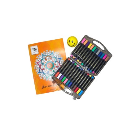 PACK Libro 100 hojas para pintar + lápices acrílicos + balón antiestrés de regalo