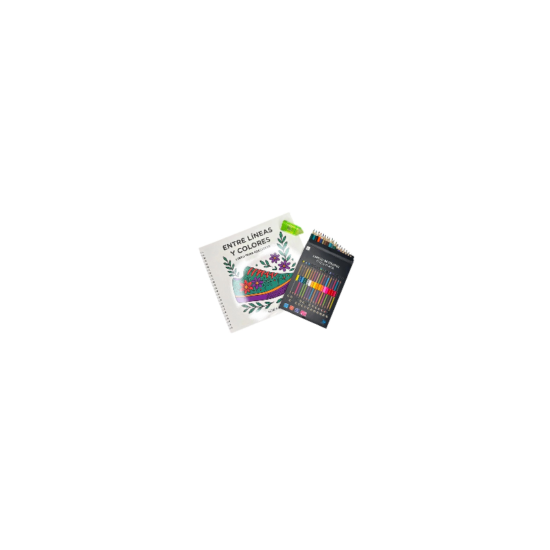 PACK Libro para colorear + Lápices de colores doble punta + sacapunta/goma de regalo