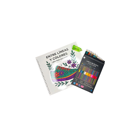 PACK Libro para colorear + Lápices de colores doble punta + sacapunta/goma de regalo