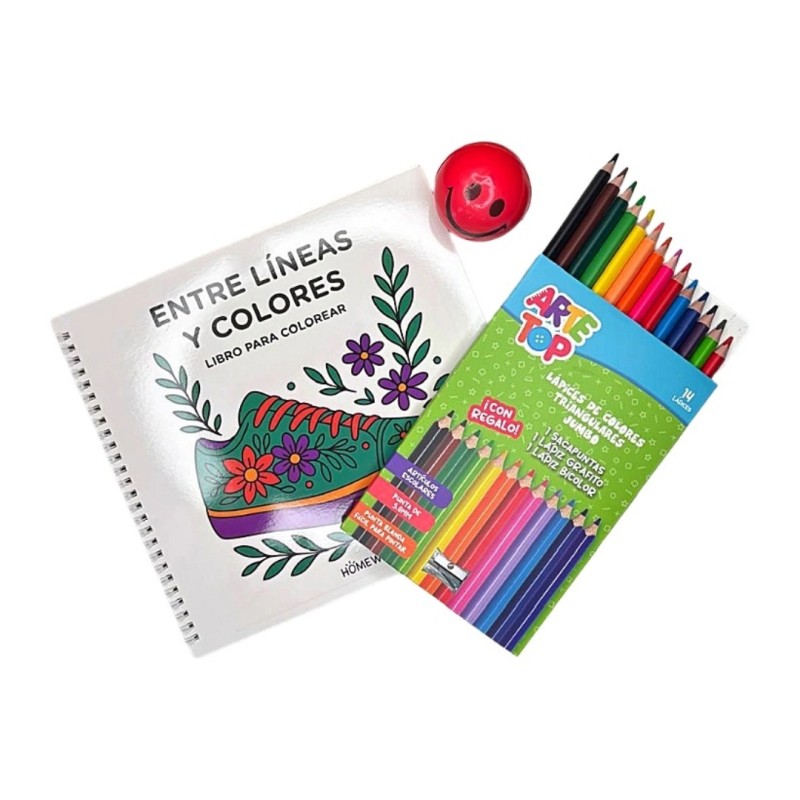 PACK Libro para colorear + Lápices JUMBO + Balón antiestrés de regalo